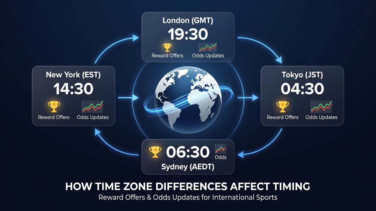 Sports event timeline with overlaid time zones and betting reward notifications